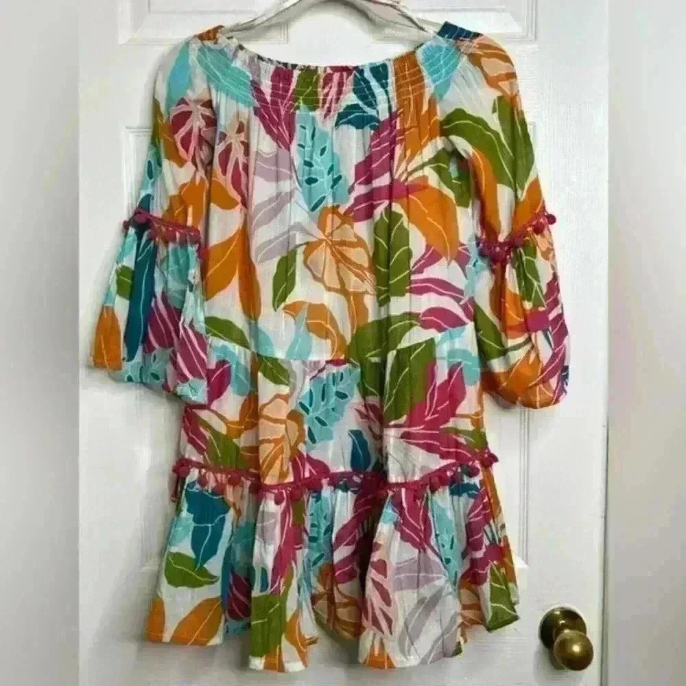 True Destinations Resort Wear Tropical Floral‎ Dress Swimsuit Coverup Size XS